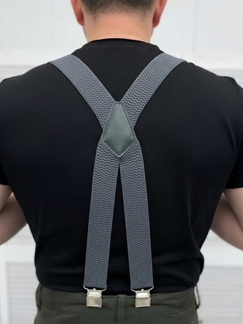 Підтяжки для штанів чоловічі сірі надійні на крест з металеві прищіпки Одеса - фото 5