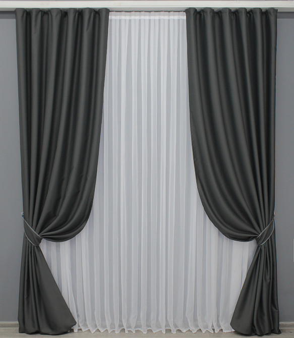 Комплект готовых штор VR-Textil Блэкаут Midnight № 1399ш Графитовый 150х290 см 2 шт (33-0266) Киев - изображение 2