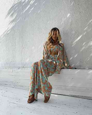 Жіночий легкий оверсайз костюм-трійка: сорочка топ і штани софт Бірюза Одеса