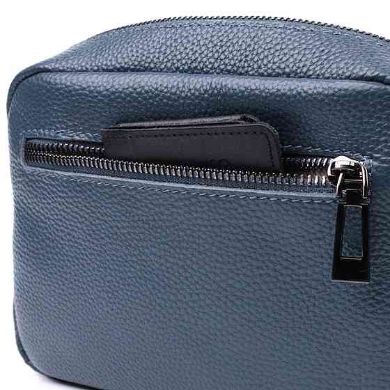 Стильна жіноча сумка прошита ромбами на лицьовій стороні з натуральної шкіри Синя (Vintage) Київ