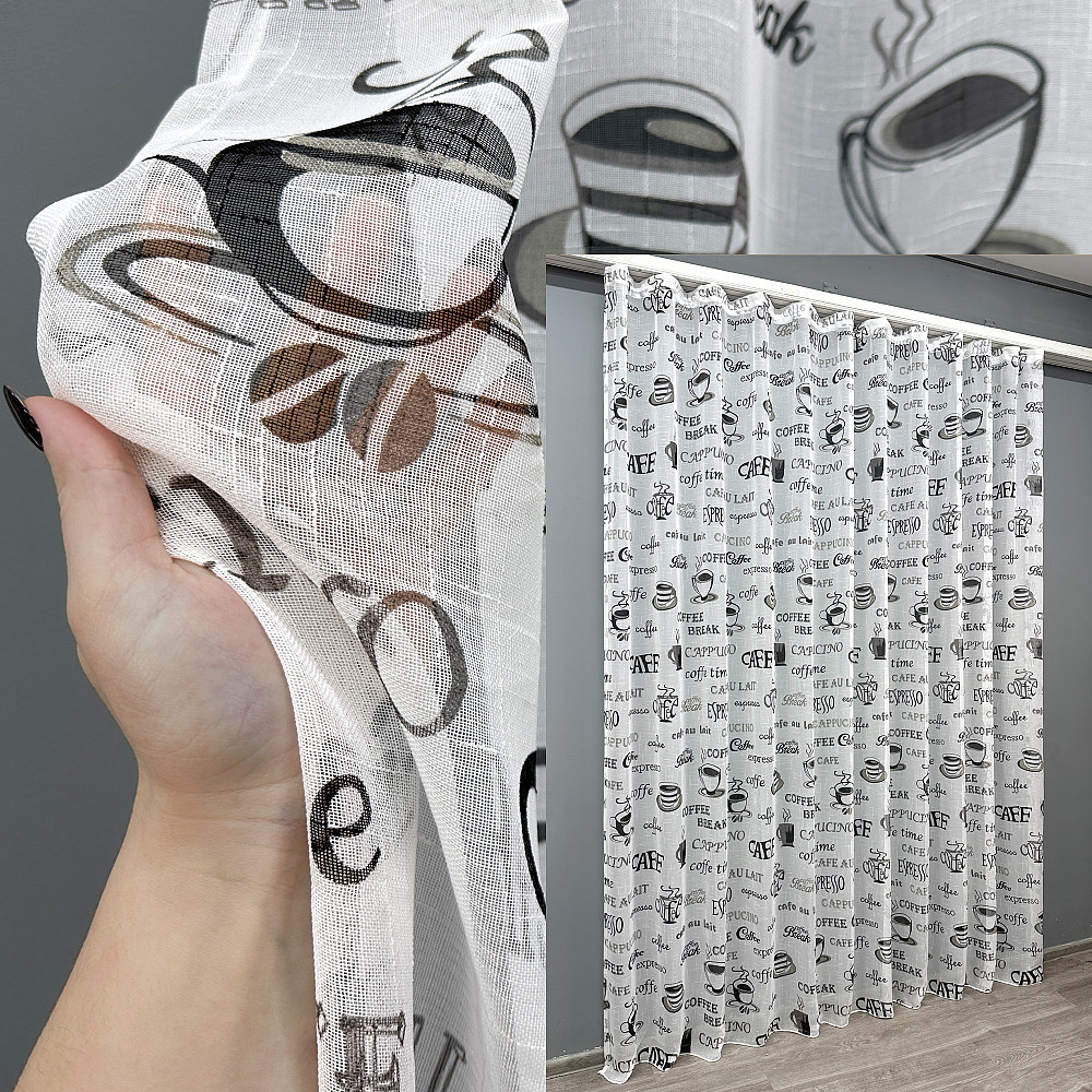 Тюль льон з принтом колір молочний з чорним 1793т Київ - фото 1