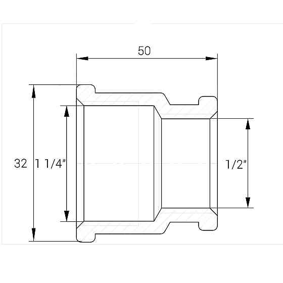 Муфта редукційна 1 1/4| х 1/2" ВВ латунна восьмигранна А0333А Київ