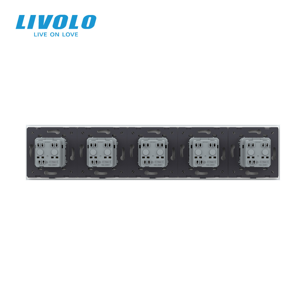 LIVOLO П’ятимісна електрична розетка з заземленням LIVOLO, біла, скляна рамка, шторки, 250В 16А Коломия - фото 3