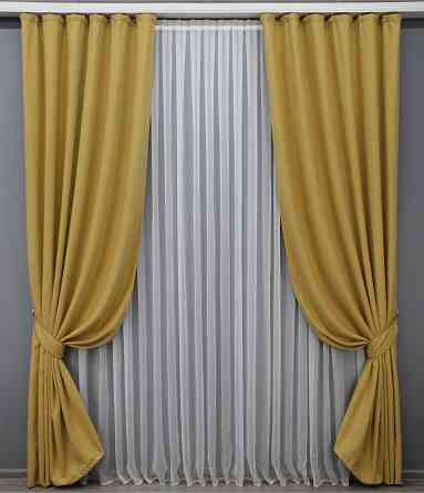 Комплект готовых штор VR-Textil Лен № 1449ш Желтый 150х270 см 2 шт (33-0289) Киев