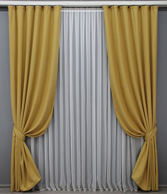 Комплект готовых штор VR-Textil Лен № 1449ш Желтый 150х270 см 2 шт (33-0289) Киев - изображение 2