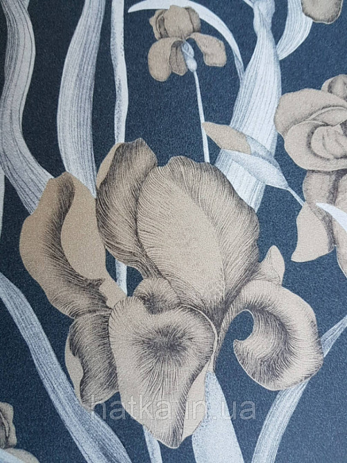 Шпалери флізелінові Decoprint Elisir EL21024 квіти коричневі листя сірі на чорному тлі Київ - фото 2