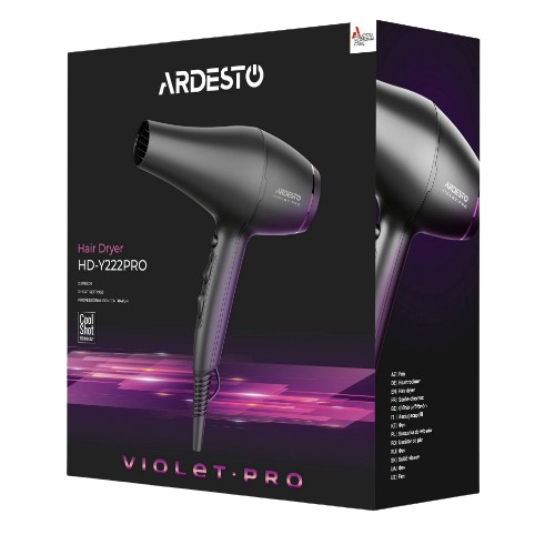 Фен для волосся 1850-2200W (2 швидкості/3 темпер.режими/дифузор) чорний HD-Y222PRO Violet PRO Ardesto Житомир - изображение 6