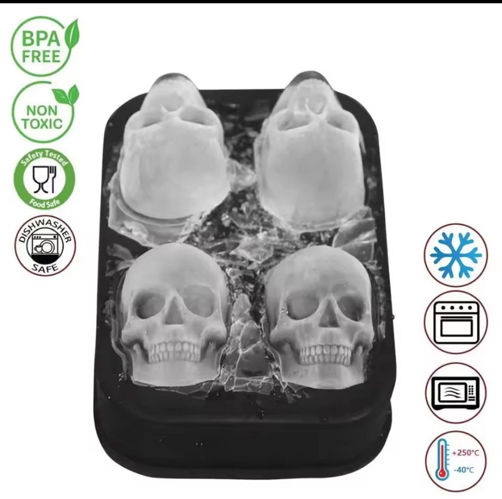 Форма для льда силиконовая 3D черепа 110 мм на 75 мм черный Киев - изображение 5