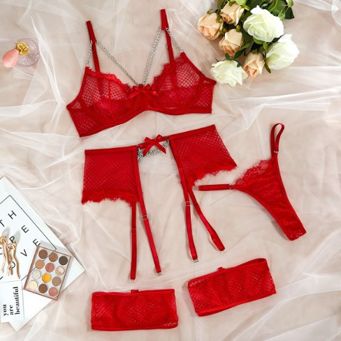 Еротична білизна комплект прозорий S червоний Київ - фото 2