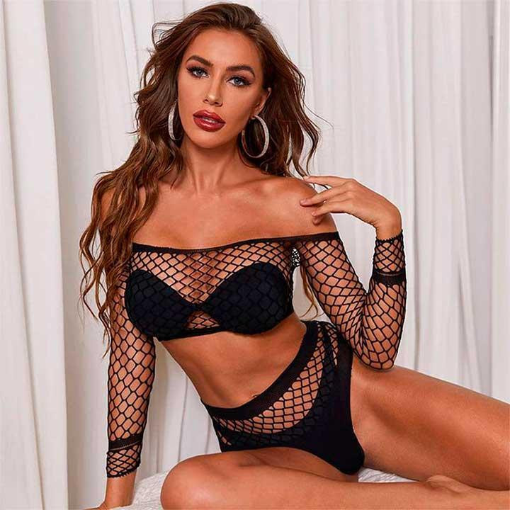 Ідеальний комплект з топом і трусиками в сітку - Чорний - S/М - Еротична білизна Вінниця - фото 4