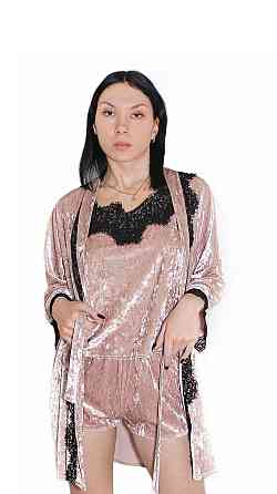Халат жіночий із мармурового велюру під пояс Бежевий XL/2XL Харків