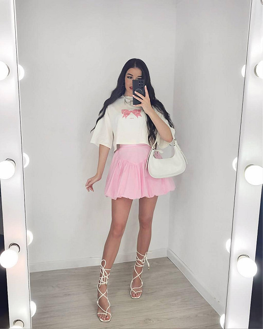 Женский летний романтичный костюм двойка: футболка и юбка турецкий кулир + коттон Одесса - изображение 5