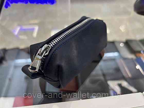 Містка ключниця бочка на блискавці з м'якої шкіри синього кольору PS Leather Київ