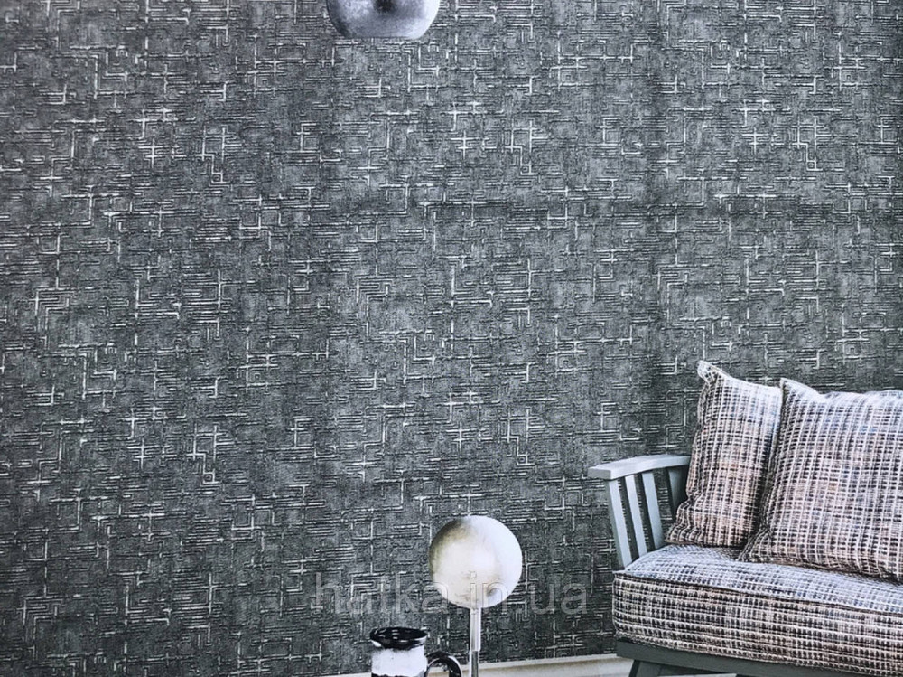 Шпалери вінілові на паперовій основі Zambaiti C88103 ABITAT геометрія темно сіра чорна металева серебрист Київ - фото 2