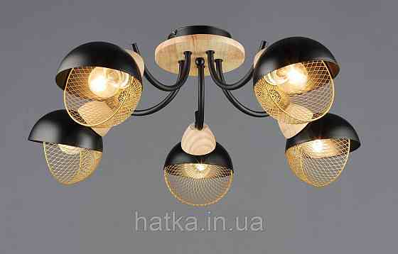 Люстра стельова на 5 плафонів N6656/5 Чорний+Дерево Київ