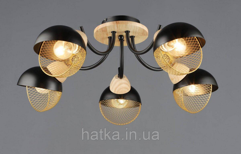 Люстра стельова на 5 плафонів N6656/5 Чорний+Дерево Київ - фото 1