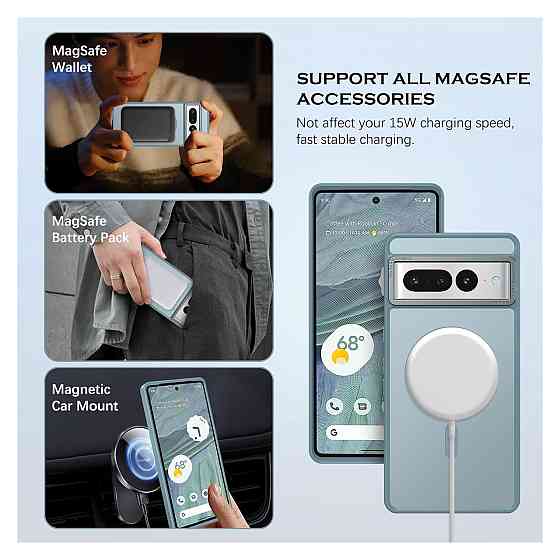 Чохол накладка YINLAI для Google Pixel 7 Pro сумісний з MagSafe прозорий матовий тонкий ударостійкий сіро-синій пластик Київ