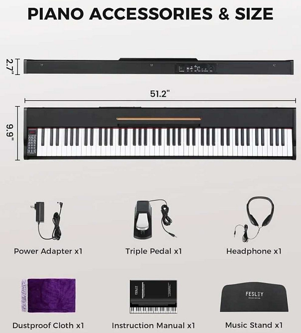 Цифрове піаніно Fesley FEP300 (педаль, пюпітр, навушники, адаптер) Харків - фото 4