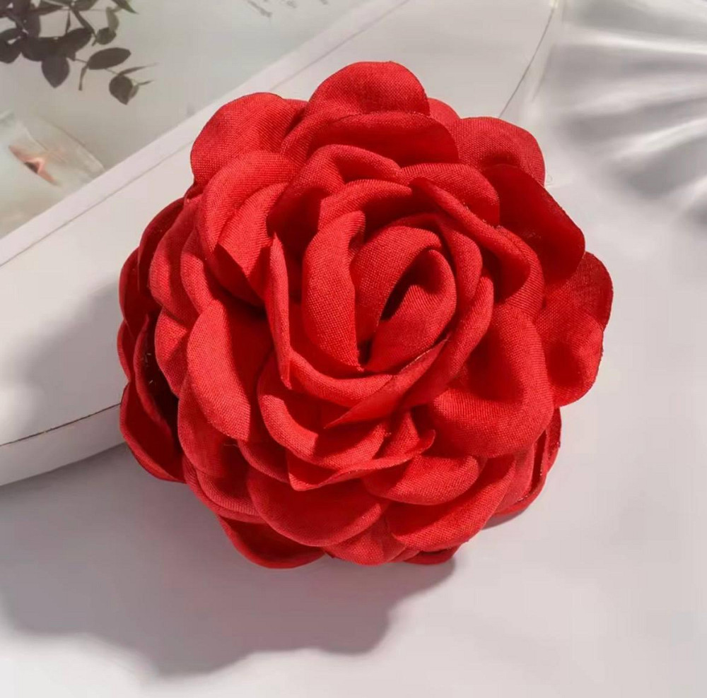 Крабик для волос с цветком розы красный 9 см, заколка краб для волос цветок, большой женский аксессуар для прически Киев - изображение 2