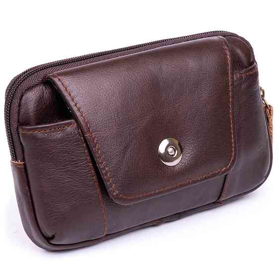 Горизонтальна барсетка на ремінь брюк шкіряна Коричнева (Vintage) Київ