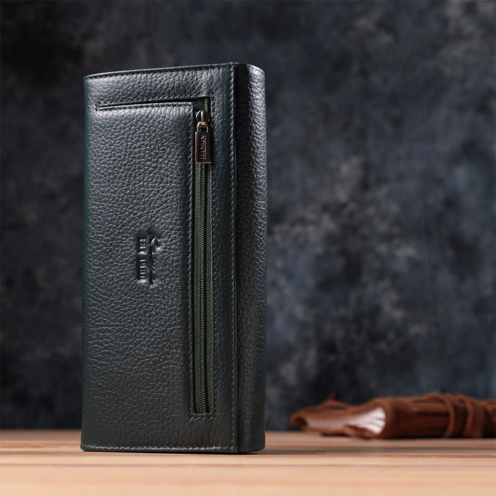 Горизонтальный женский кошелек из натуральной кожи KARYA 22852 Зеленый Киев - изображение 2