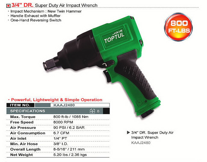Гайковерт пневматичний TOPTUL 3/4" 1085N/m 8000об/хв KAAJ2480 Одеса - фото 2