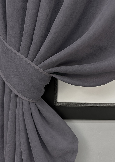 Комплект коротких штор VR-Textil Мікровелюр Petek YL № 1706ш Графітовий 130х170 см 2 шт (35-0377) Київ - фото 4