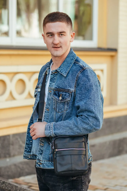 Сумка-барсетка чоловіча 19х22х5, месенджер через шкіряне плече Tiding Bag BON6165 чорний Київ - фото 8