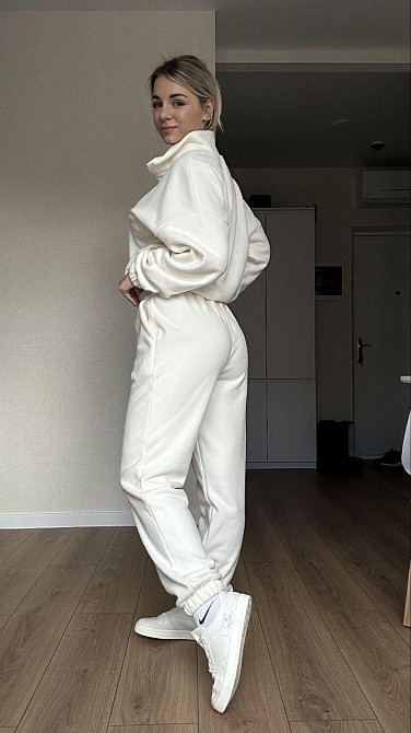 Жіночий теплий прогулянковий костюм-двійка: кофта та штани з полар флісу Молочний, 50/52 Одеса - фото 4