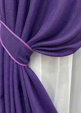 Комплект готових штор VR-Textil Льон Мішковина № 1066ш Фіолетовий 150х280 см 2 шт (30-877) Київ