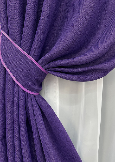 Комплект готових штор VR-Textil Льон Мішковина № 1066ш Фіолетовий 150х280 см 2 шт (30-877) Київ - фото 5
