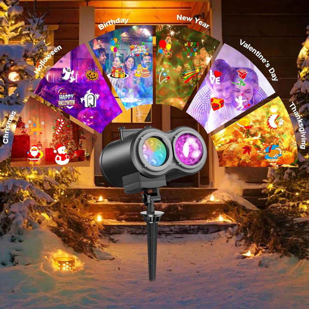 Світлодіодний RGB LED проектор хвиль та святкових візерунків IP64, 19 слайдів, 190 ефектів, пульт ДК, вуличний лазерний декор Київ - фото 2