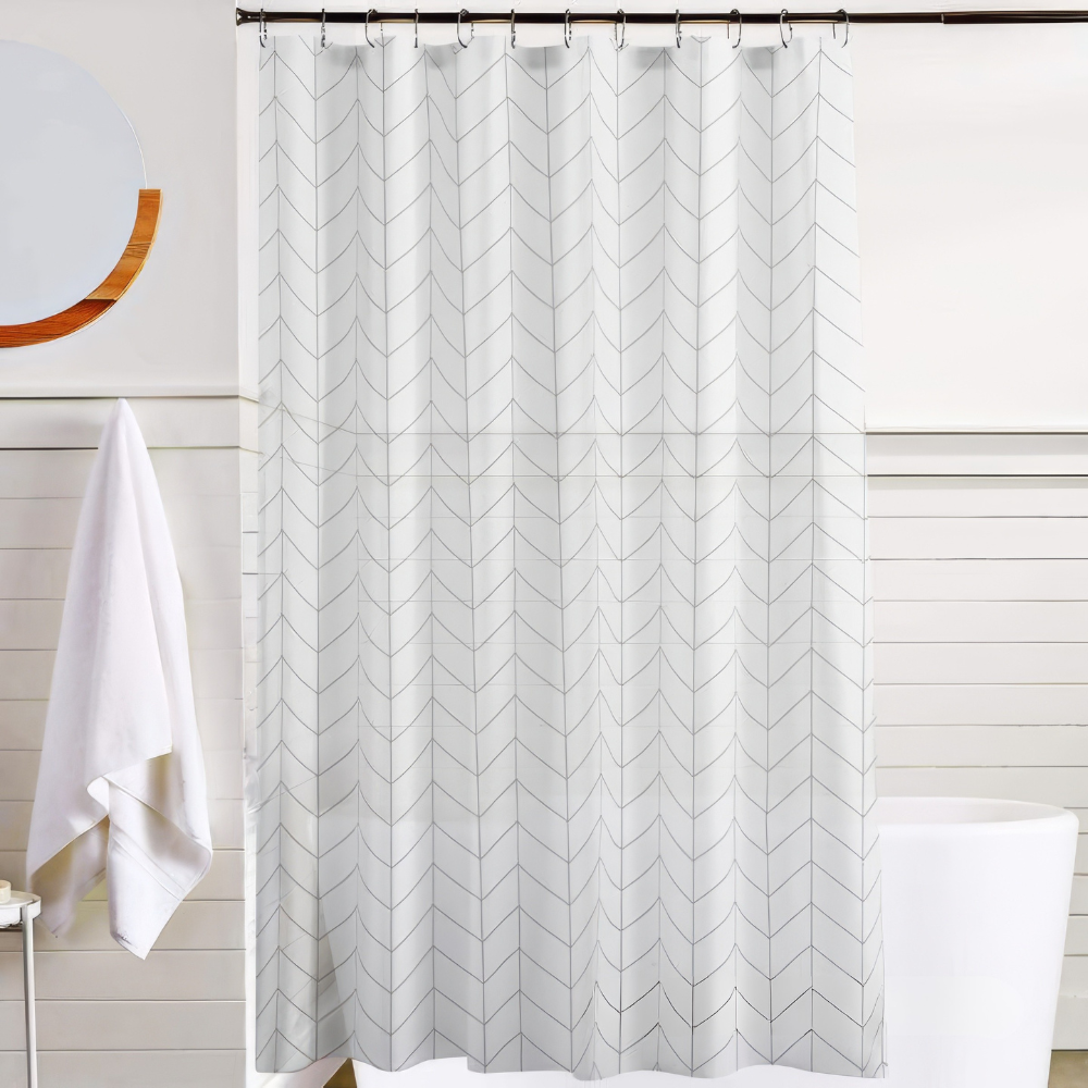 Шторка для ванной и душа 180x180 см,штора для ванной с крючками,прозрачно-белая с серебристым принтом Каменец-Подольский - изображение 1