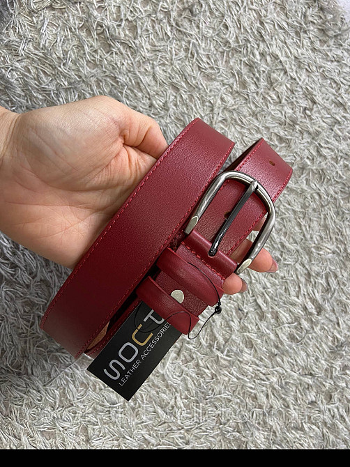 Красный широкий женский ремень из натуральной кожи 35 мм PS Leather Киев - изображение 1