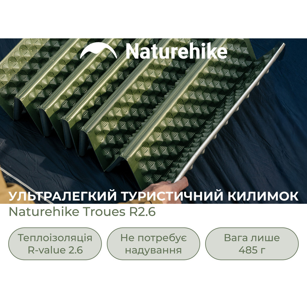 Коврик туристический складной одноместный IXPE Naturehike CNK2650WS010 с алюминиевой пленкой, 185x56x2.3 см, зеленый Киев - изображение 7