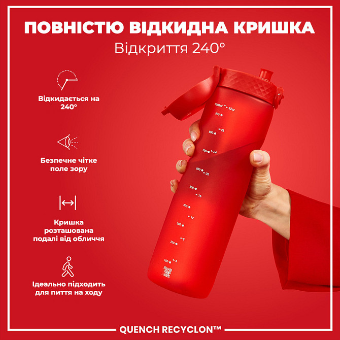 Пляшка для води ION8 1000 мл. (ЕКО пляшка) BPA Free, Red Каменское - изображение 3