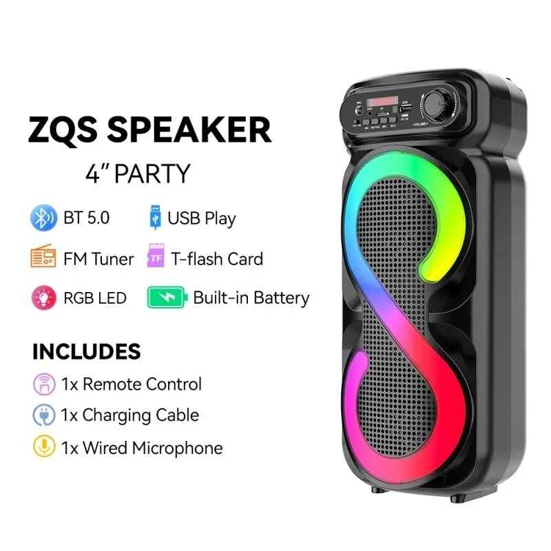 Портативна музична колонка Bluetooth ZQS-4270M, потужний звук, підтримка USB/TF, FM, AUX, LED підсвітка Одеса - фото 5