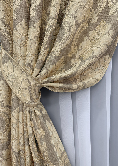 Комплект готових штор VR-Textil Льон Корона Марія № 1271ш Капучино з бежевим 150х270 см 2 шт (33-0102) Київ - фото 5