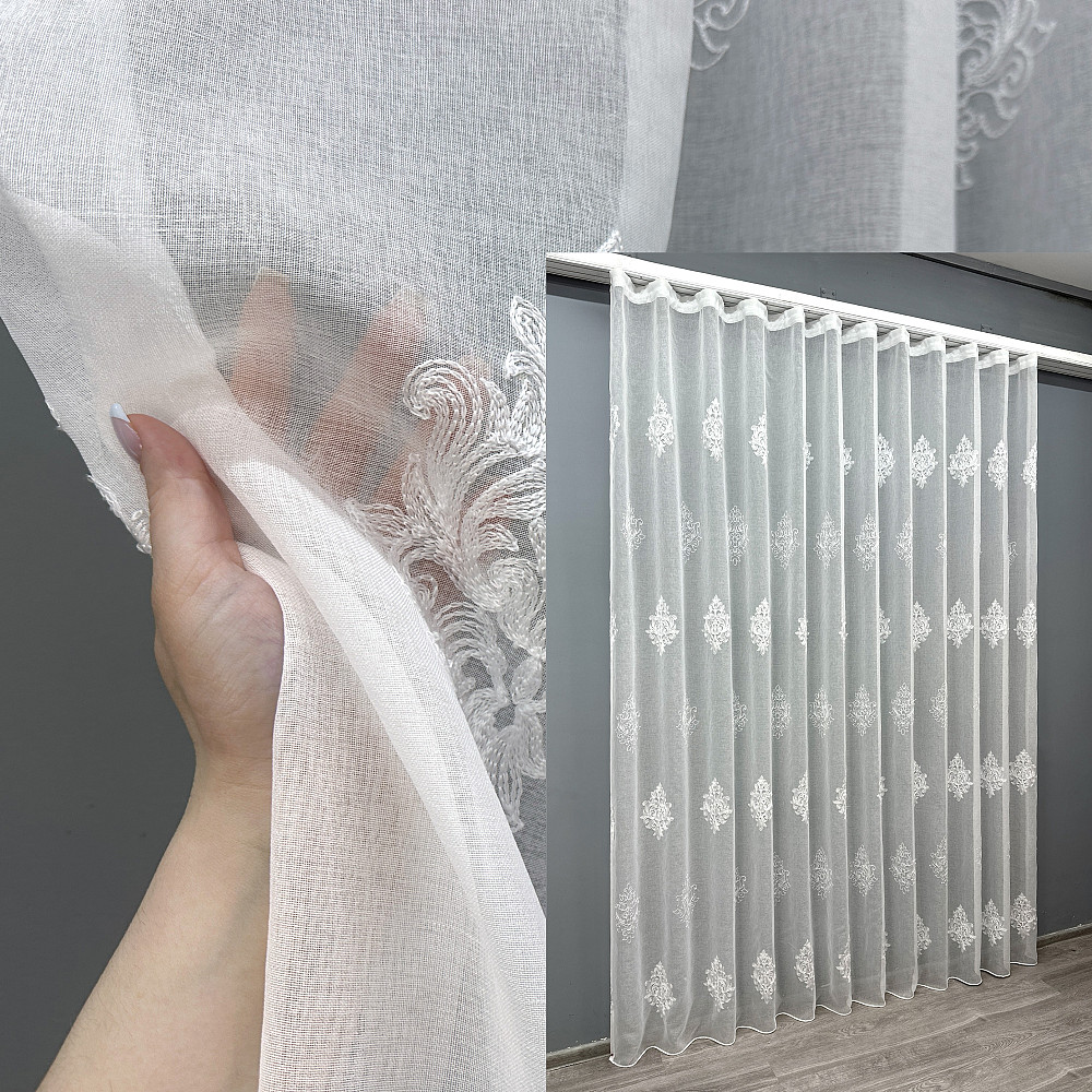 Тюль VR-Textil 1677т Батист с вышивкой Белый 300х270 см (42-0676) Киев - изображение 1