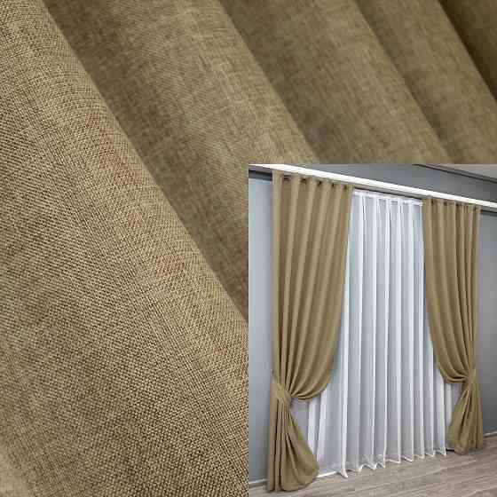 Комплект готовых штор VR-Textil Лен Мешковина № 673ш Капучино 150х275 см 2 шт (30-451) Киев