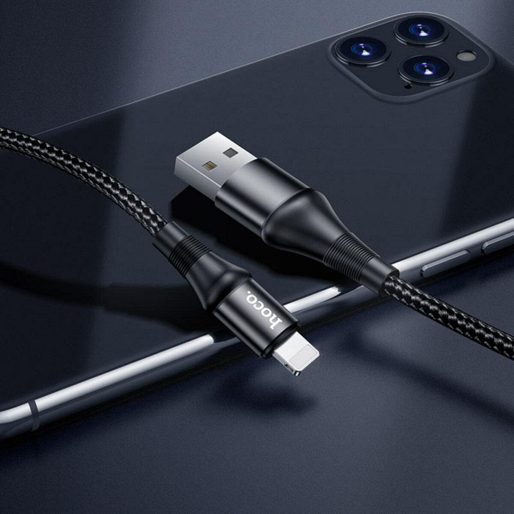 Кабель HOCO X50 USB - Lightning 2.4A, 1m, нейлон, алюминиевые разъемы, цвет черный 6931474734198 Одесса - изображение 2