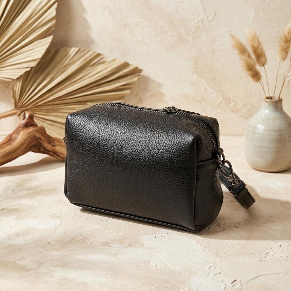 Модна жіноча сумка з натуральної шкіри з актуальним декором Vintage 22922 Чорний Київ - фото 14