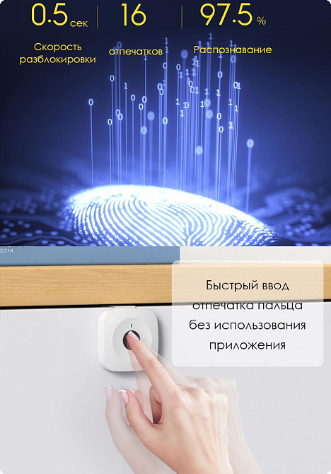 Меблевий замок з відбитком пальця Xiaomi Yeelock Fingerprint Drawer Cabinet Lock (ZNGS06YSB) Николаев - изображение 7