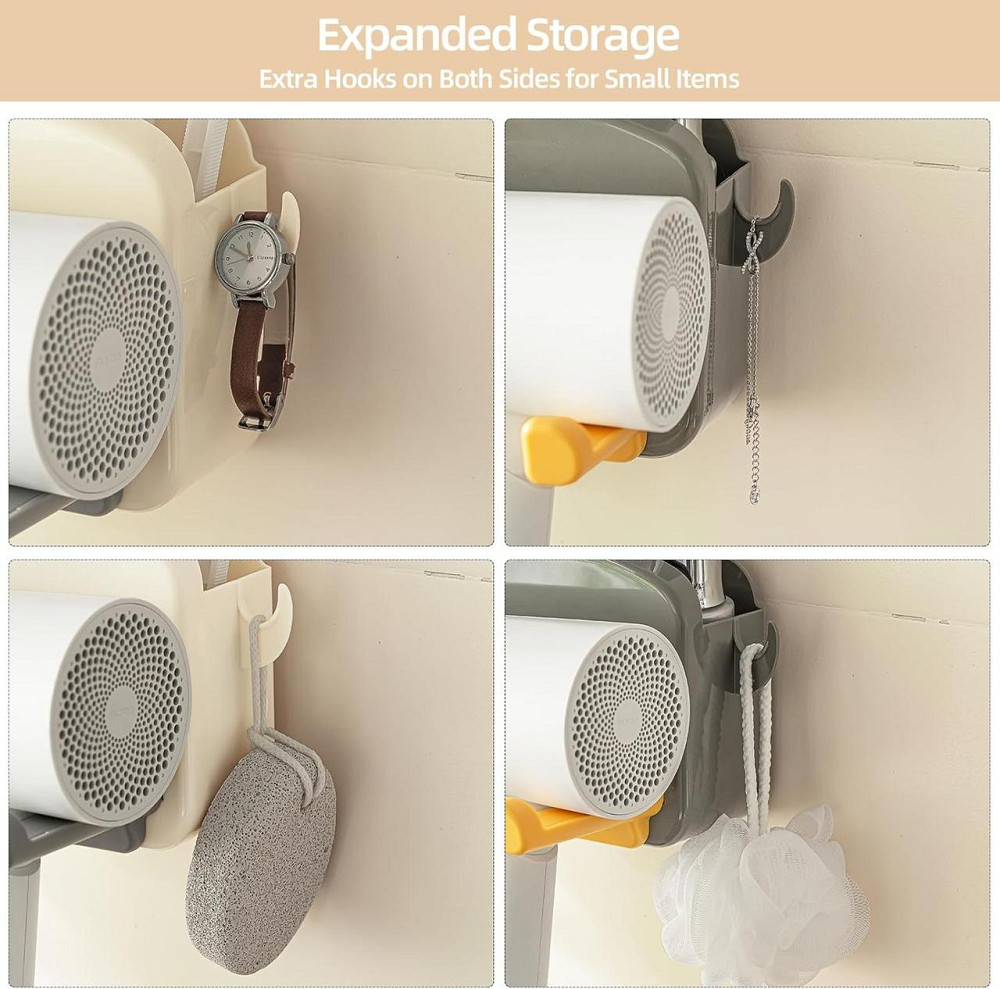 Тримач для фена Toski TSK-FoldableHDHW-WH-DE кремовий самоклейний без свердління складаний ABS з пазом для кабелю та гачками для Київ - фото 2