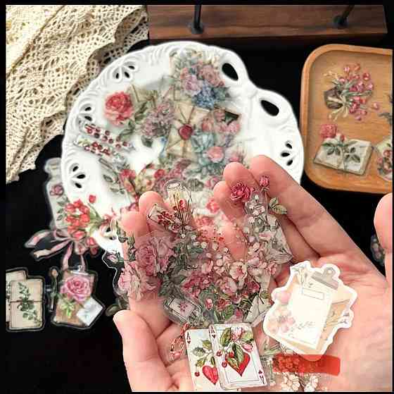 Набір вінтажних квіткових наліпок з трояндами та листами, 50 шт Київ