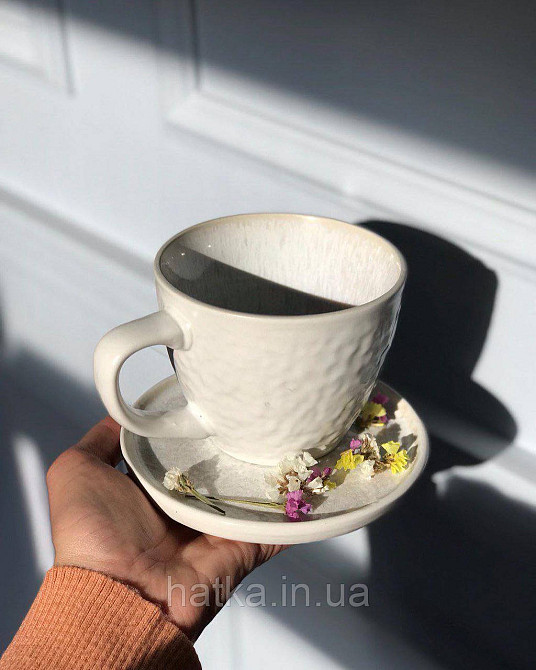 Блюдце Olens "Вайт-стоун" 14х1см круг з бортиком кераміка біла із сірими домішками для дому та ресторану Київ - фото 1