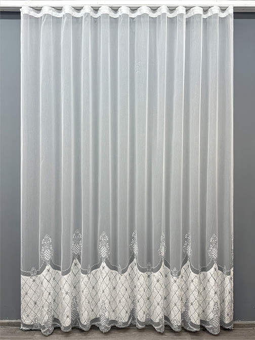 Тюль бамбук с вышивкой и бархатом цвет белый с серым 1811т Киев - изображение 8