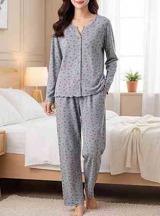 Жіноча затишна трикотажна піжама подвійна з принтом Сірий 2, 52 Одеса