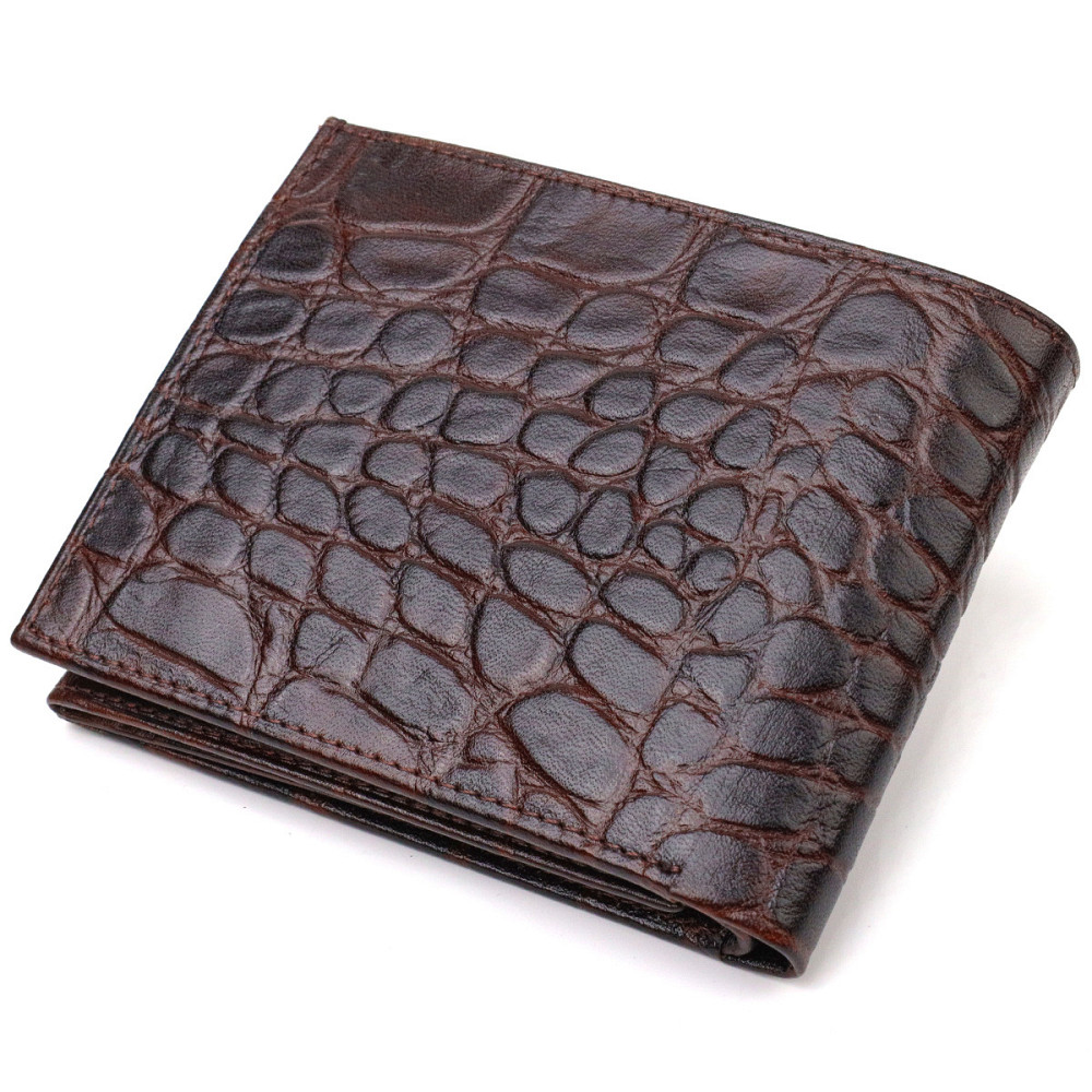 Модный горизонтальный мужской бумажник среднего размера из натуральной кожи с тиснением под крокодила Киев - изображение 2