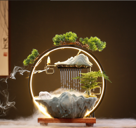 Декоратний інтер'єрний водоспад 38х35 см, фонтан, зволожувач повітря, світильник 5в1! ХМАРИНКА Кременчук